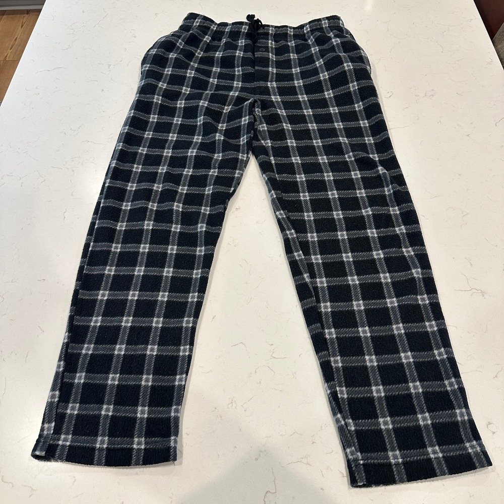 Fruit of the Loom Mens Fleece Pajama Pants Black White Plaid M 32-34 Sleepwear